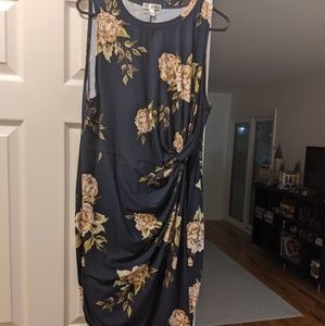 Navy blue fitted floral dress